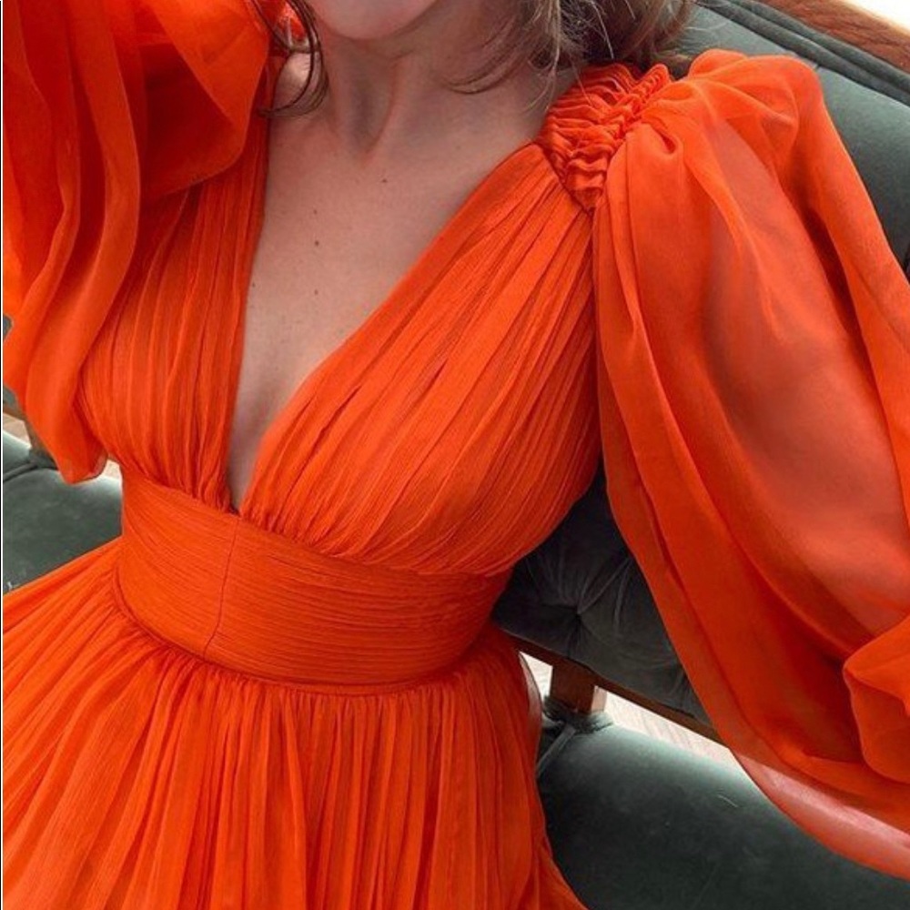 Tiered orange prom dress, New with tags, long sleeves